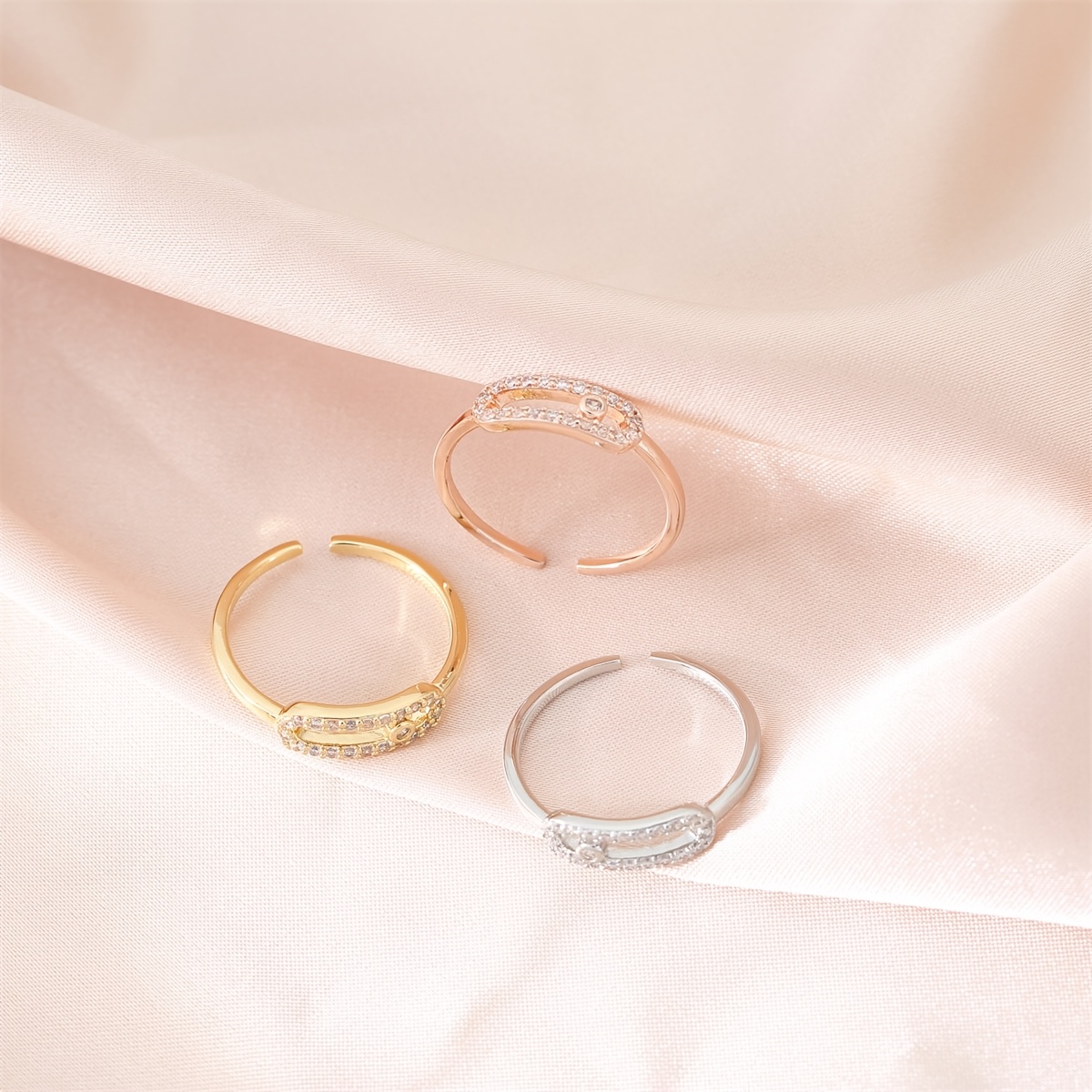 Adjustable Copper Ring with Zirconia Stones Unisex Jewelry